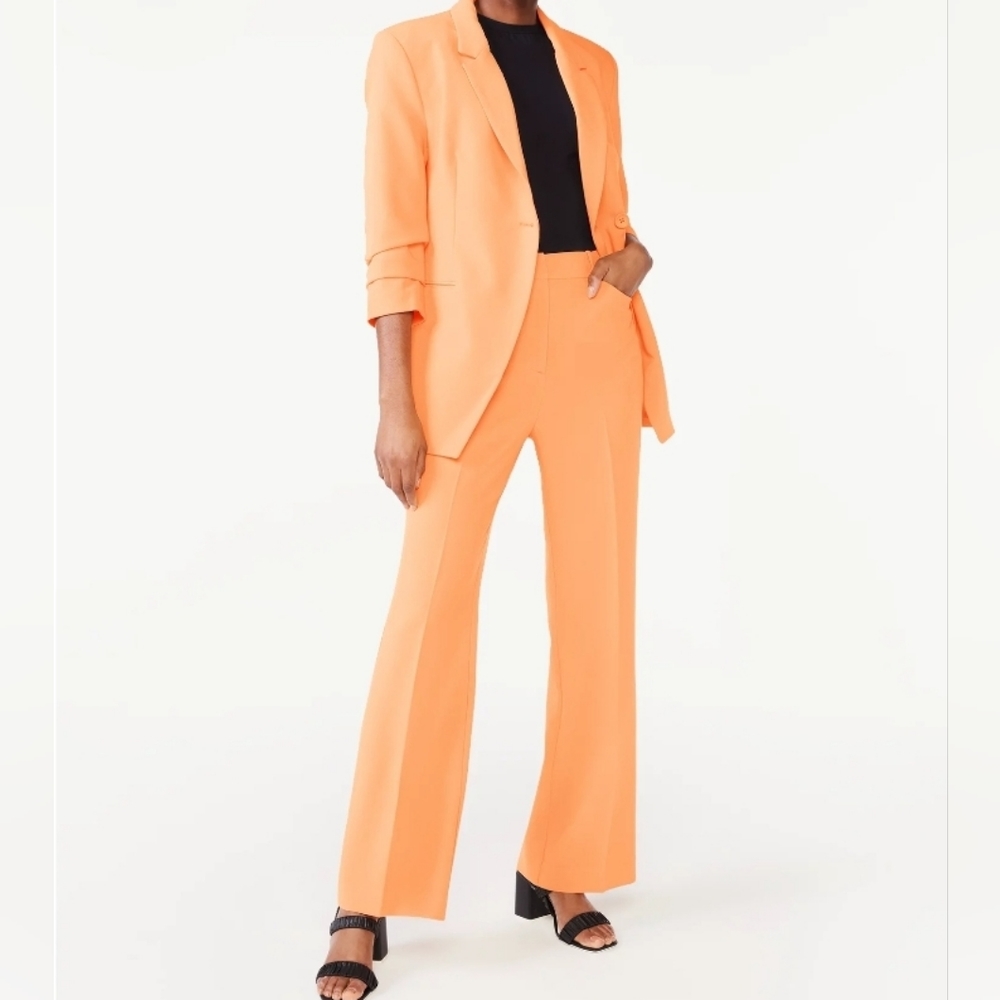 Tall High Waisted Trousers Crease Front Size Medium 8-10 Color Pumpkin New - Picture 8 of 14